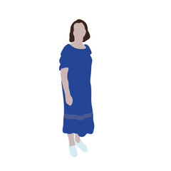 Vector drawing of a walking woman in summer clothes. Flat image. City infographic