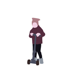 Vector drawing of a girl riding a scooter. Flat image. City infographic