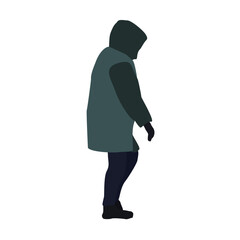 The girl is walking down the street in winter clothes. Vector flat city infographics.