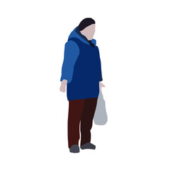 A man in winter clothes is talking on the street. 2D image for use as an entourage. Vector flat city infographics.