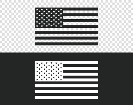 USA flag black and white icon isolated on transparent background,American flag vector illustration