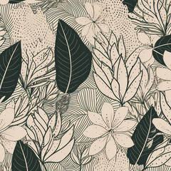 Seamless pattern with Tropical Plant leaves