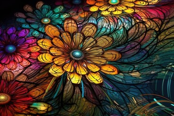Flower background drawn with geometric lines