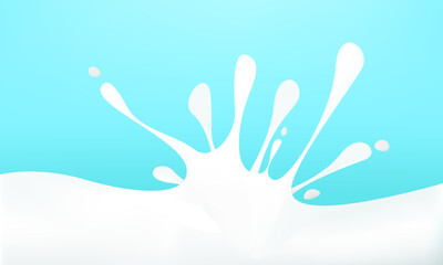 Fototapeta premium Milk splash vector illustration. blue background. Space for displaying products. Vector illustration.