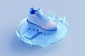 Isometric 3d cute sneakers on blue. Generative AI.