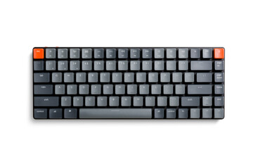 Top view of a black mechanical keyboard, computer keyboard, isolated on a transparent background,...
