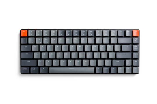 Top view of a black mechanical keyboard, computer keyboard, isolated on a transparent background, PNG. High resolution.