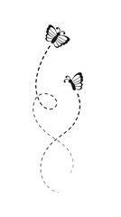Flying Butterfly with Dotted Line Route Silhouette. Beautiful butterflies elegant insects with open wings trail. Vector design elements for spring and summer.