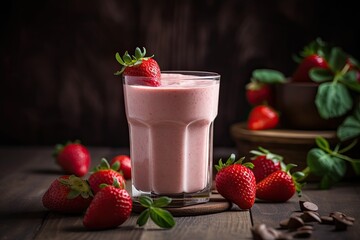 Strawberry milkshake with mint. Generative AI.