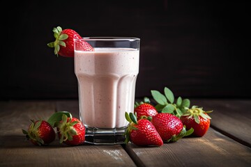 Strawberry milkshake with mint. Generative AI.