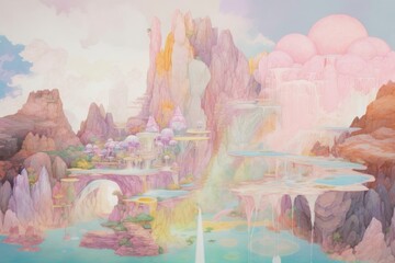 The pastel colorful of the grand canyon. Generative AI.

