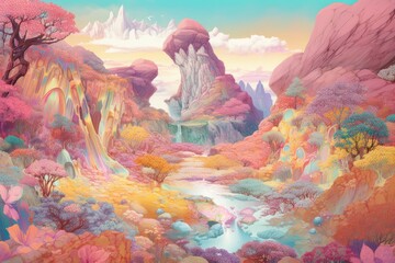 The  pastel colorful of the grand canyon. Generative AI.