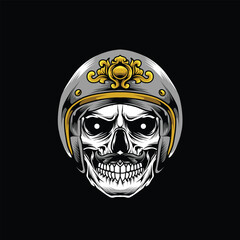 vector design of the skull head of the helmet rider ornament, can be used for the purposes of designing t-shirts, posters, merch, etc