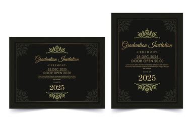 Luxury dark graduation invitation template with ornament border