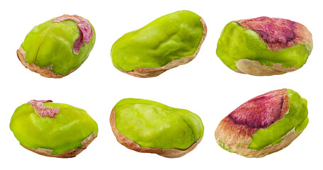 pistachio peeled isolated on white background, full depth of field