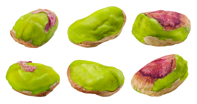 pistachio peeled isolated on white background, full depth of field