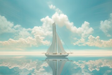 Yacht in the blue sky with reflection. Generative AI.