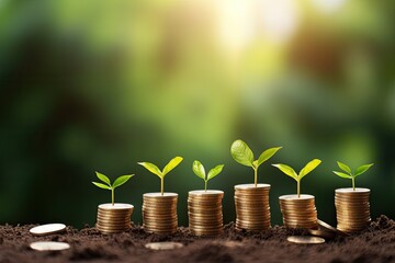 Plant growing from coins. Finance planning for capital growth. Generative AI.