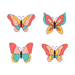 Fototapeta na wymiar Retro butterfly set. Vector vintage classic illustration.