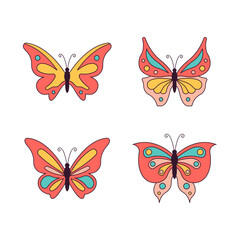 Obraz na płótnie Canvas Retro butterfly set. Vector vintage classic illustration.