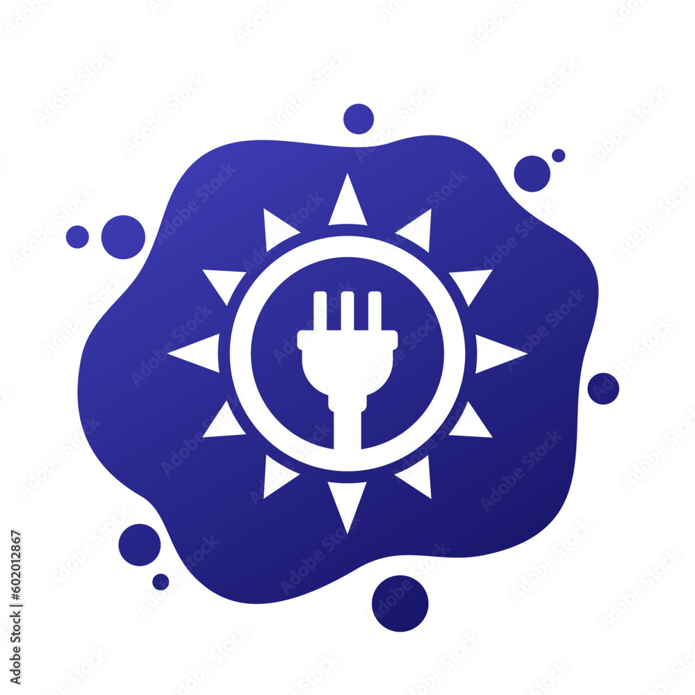 Poster solar energy vector icon, sun and electric plug