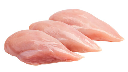 Raw chicken breast, fillet, isolated on white background, full depth of field
