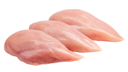Raw chicken breast, fillet, isolated on white background, full depth of field