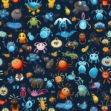 Generative AI Seamless pattern with cute cartoon Bugs Animal animation