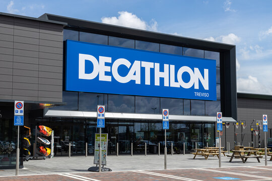 Treviso, Veneto, Italy - Apr 15th, 2023: Decathlon store's facade in Treviso