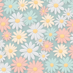 Fototapeta na wymiar Daisy Flowers Pattern Wallpaper, Generative AI