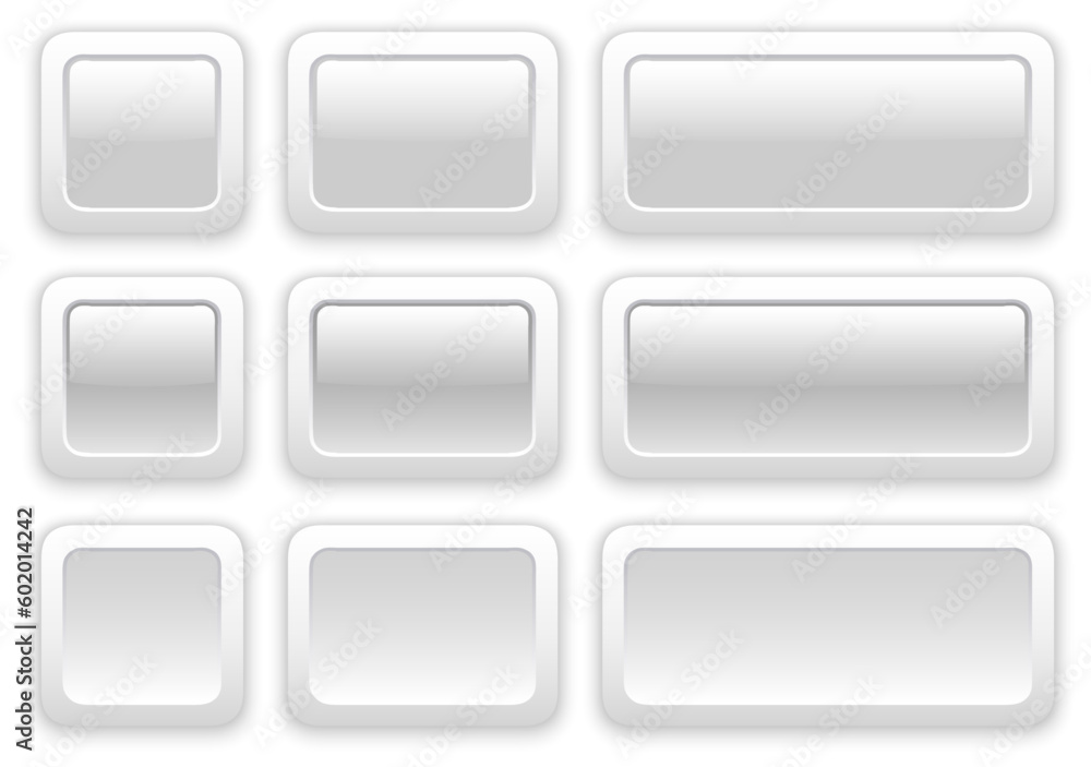 Aufkleber White and gray rectangular buttons with rounded edges set
