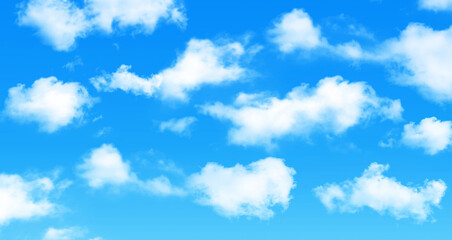 Fototapeta na wymiar Sunny day background, blue sky with white cumulus clouds, natural summer or spring background.