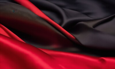 Black red silk satin. Beautiful soft folds. Shiny fabric.Dark luxury background with space for design. Christmas, Birthday, Valentine day, Valentine. Flat lay, Table top view (Generative AI) - obrazy, fototapety, plakaty