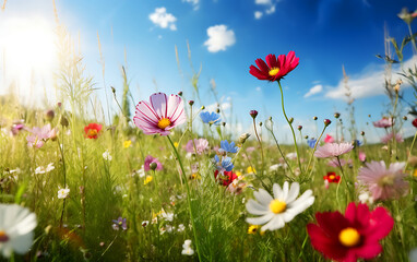 Illustration of a flower meadow in spring