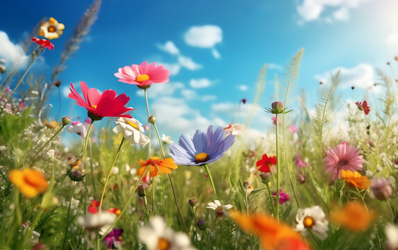 Illustration of a flower meadow in spring