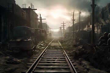 Naklejka premium Apocalypse city dark. Generate Ai