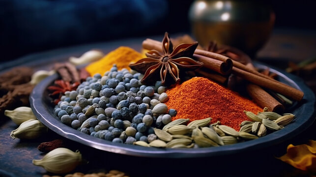Spices for Indian masala tea. AI generated image
