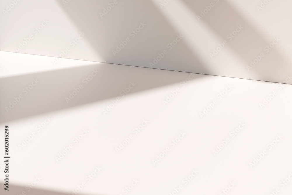 Wall mural abstract beige studio background for product presentation. empty room with shadows of window . 3d re