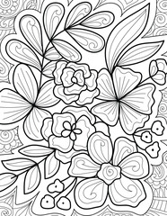 Decorative floral detailed mehndi design style coloring book page illustration 