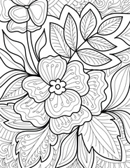 Decorative floral detailed mehndi design style coloring book page illustration 