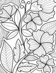 Decorative floral detailed mehndi design style coloring book page illustration 