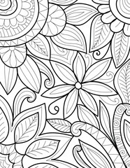 Decorative floral detailed mehndi design style coloring book page illustration 