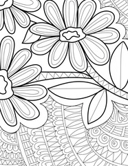 Decorative floral detailed mehndi design style coloring book page illustration 