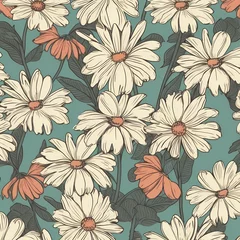 Möbelaufkleber Daisy Flowers Pattern Wallpaper, Generative AI © imazydreams