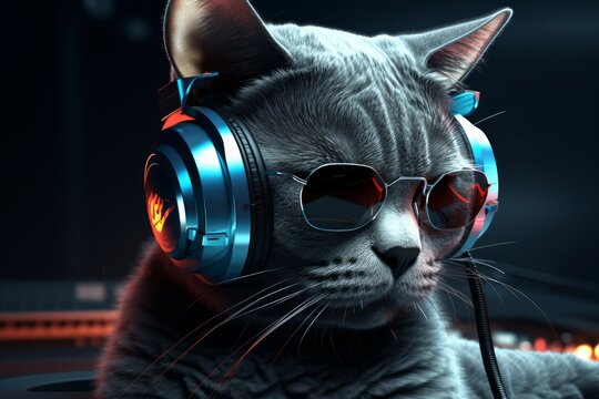 Cat dj headphones abstract. Generate Ai