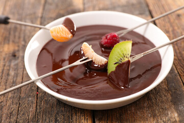 chocolate sauce and fresh fruits
