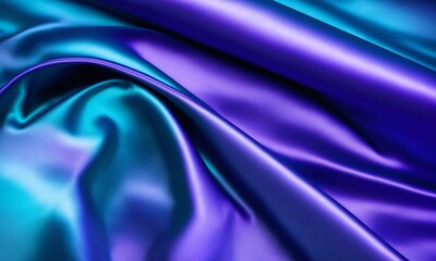 Fototapeta Silk satin. Gradient. Wavy folds. Shiny fabric surface. Beautiful purple teal background with space for design (Generative AI) obraz