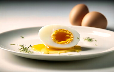 sliced boiled egg on white plate isolated on a white background