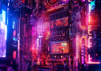 Obraz premium Carte mère cyberpunk générée par IA