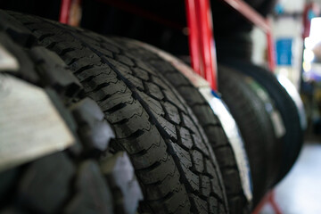 New car tire in garage car shop tire change